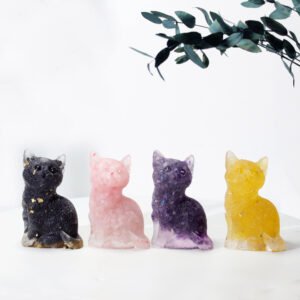 Natural Crystal Gravel Epoxy Cute Cat Lucky Kitten Animal Doll Ornaments